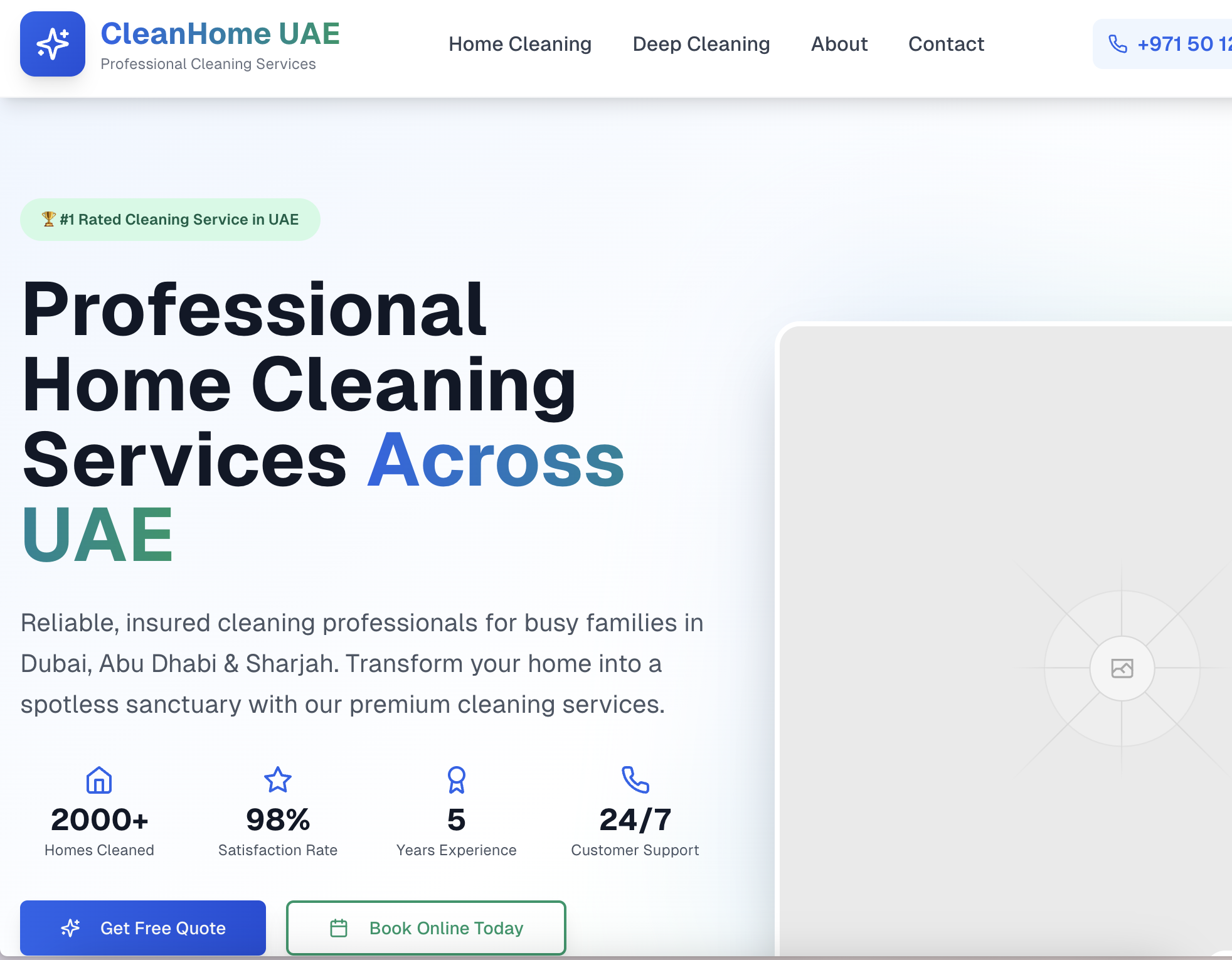 CleanHome UAE - Professional Cleaning Services website screenshot