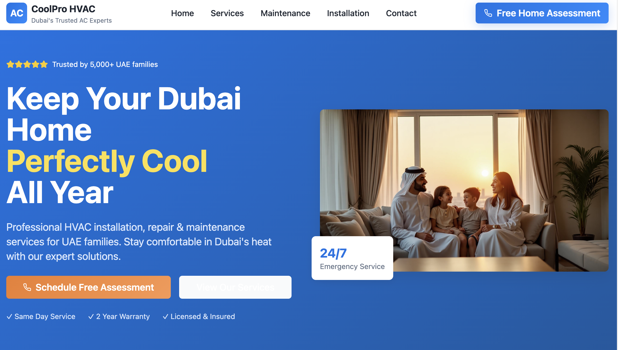 CoolPro HVAC Dubai - HVAC & Air Conditioning website screenshot